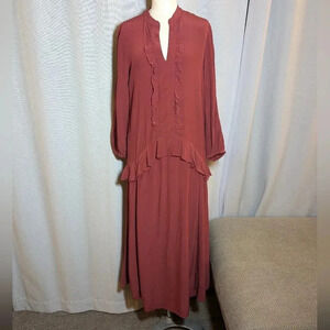 TOAST UK Red Dress Midi Maxi Ruffle Long Sleeve Size UK 6 US 2 Long Sleeve